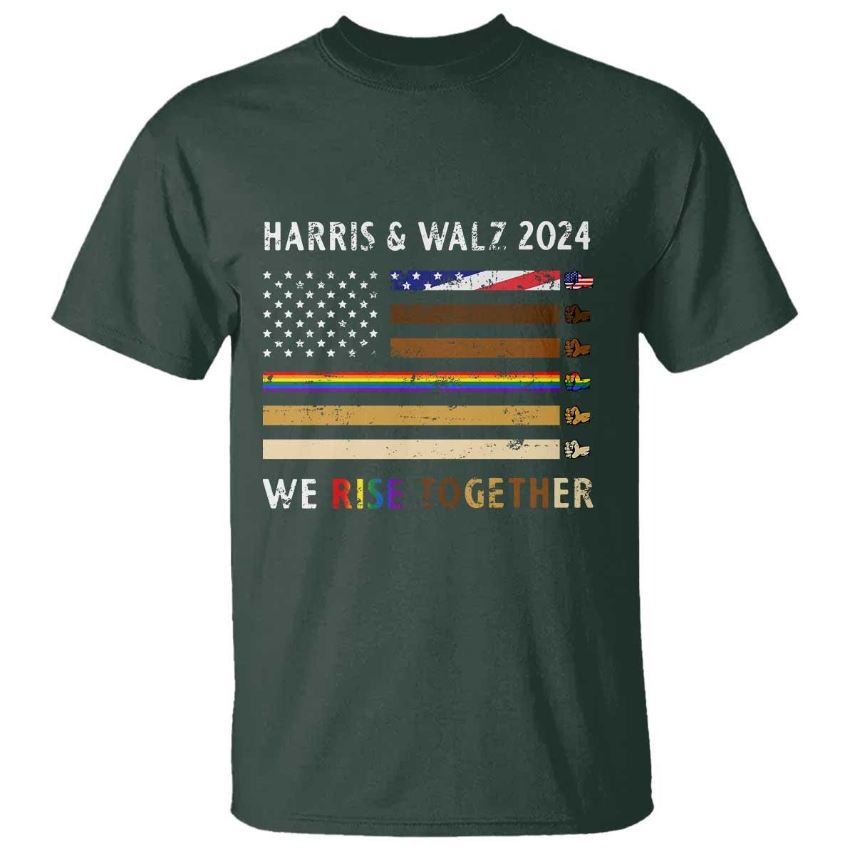 Harris Walz 2024 T Shirt We Rise Together Vintage American Flag - Wonder Print Shop