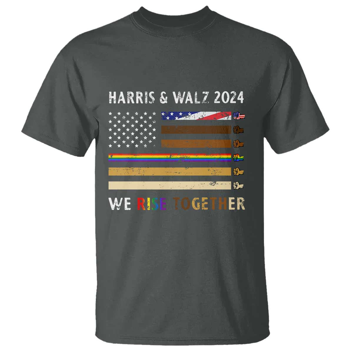 Harris Walz 2024 T Shirt We Rise Together Vintage American Flag - Wonder Print Shop