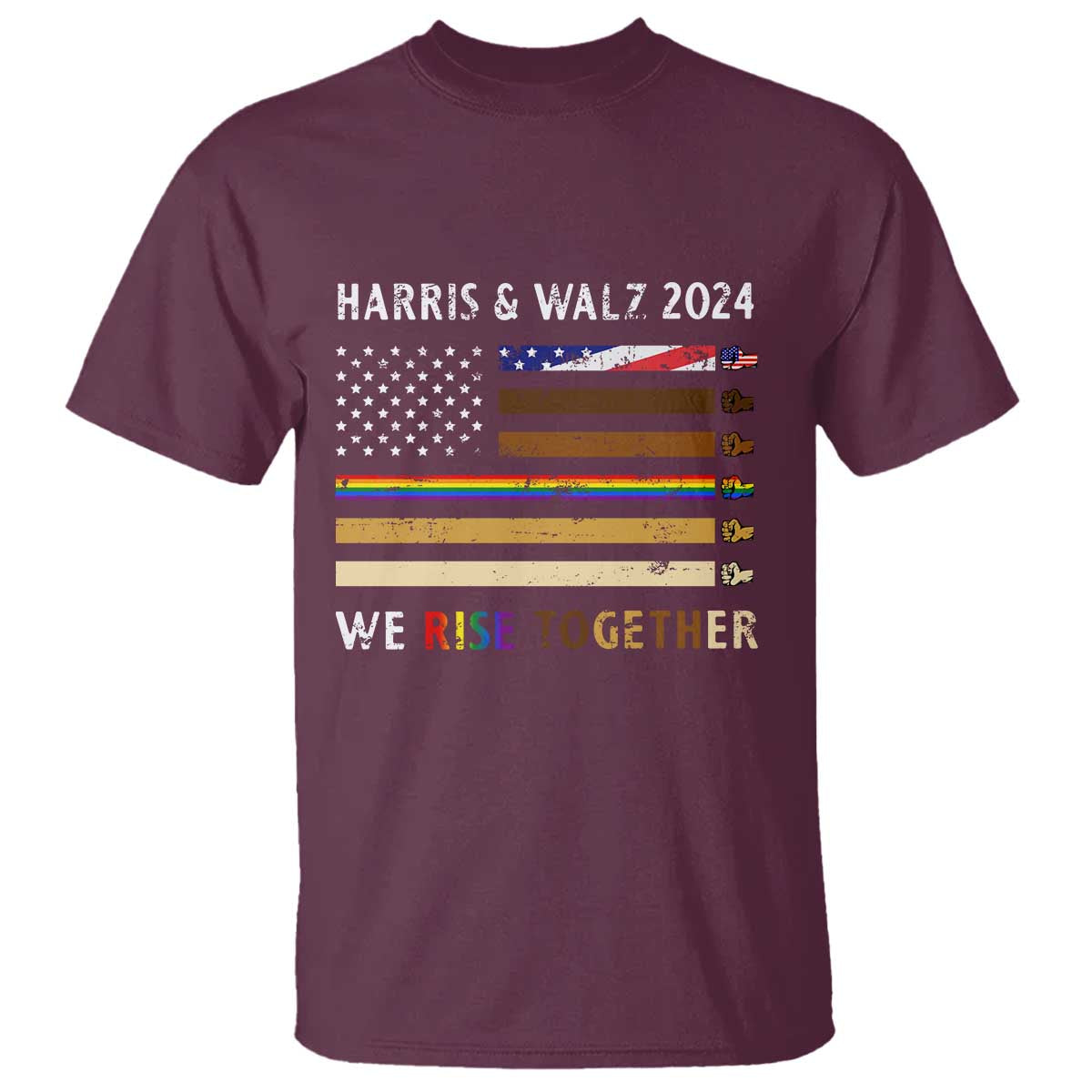 Harris Walz 2024 T Shirt We Rise Together Vintage American Flag - Wonder Print Shop