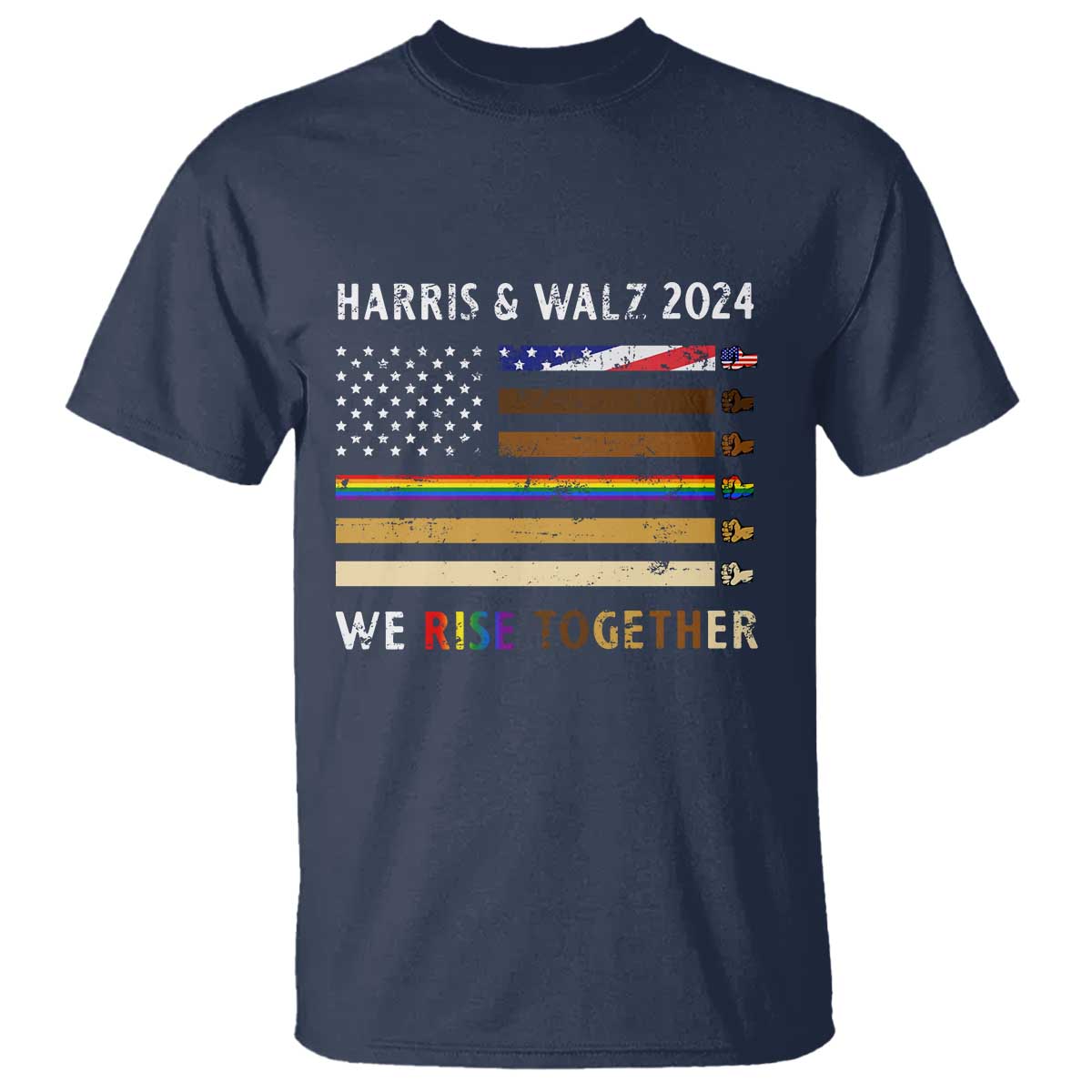 Harris Walz 2024 T Shirt We Rise Together Vintage American Flag - Wonder Print Shop