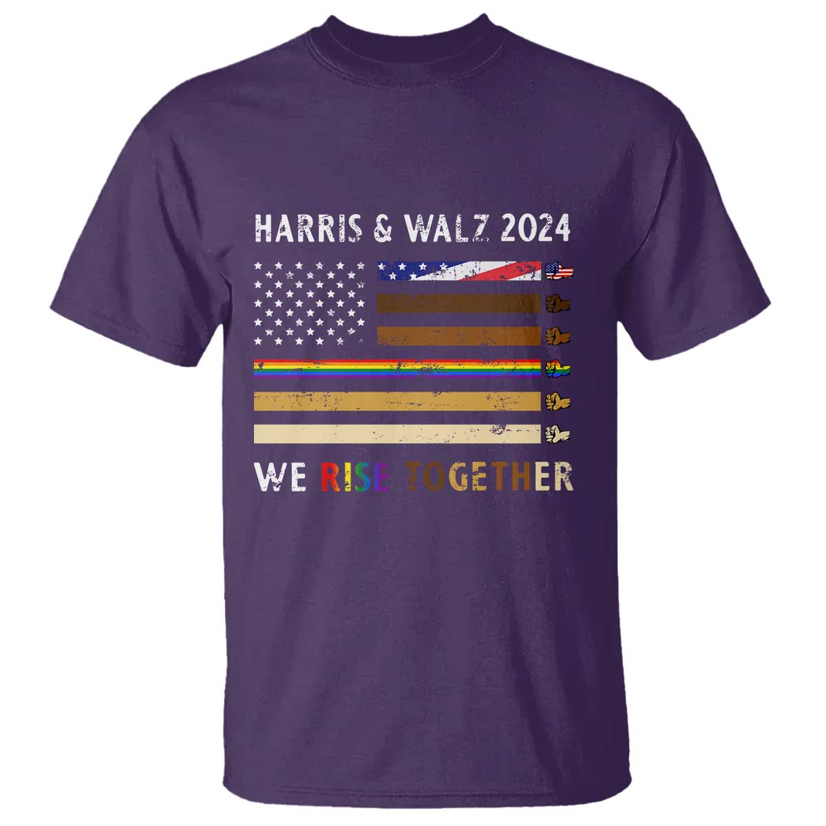 Harris Walz 2024 T Shirt We Rise Together Vintage American Flag - Wonder Print Shop