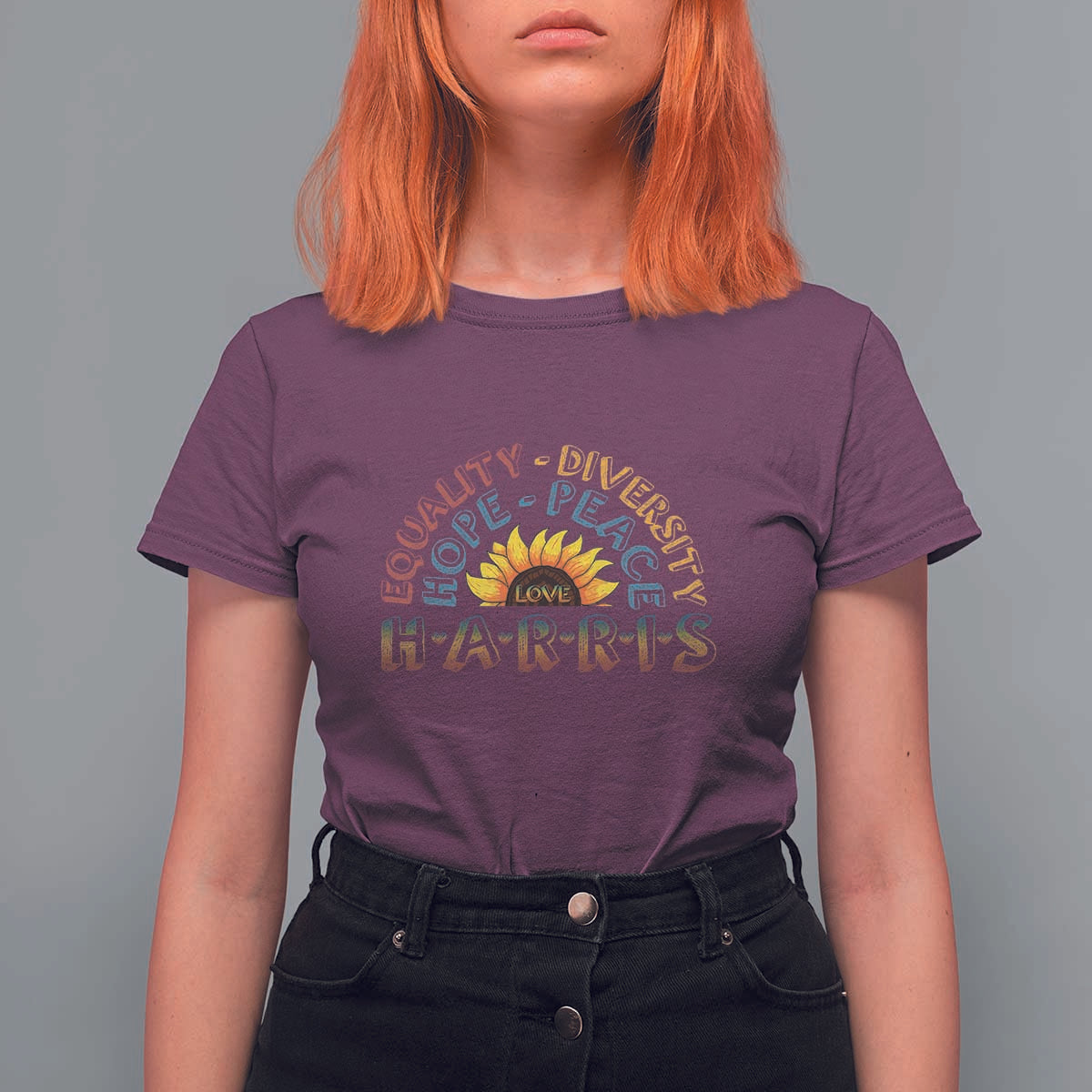 Harris Supporter T Shirt For Women Peace Love Equality Hope Diversity Sunflower - Wonder Print Shop