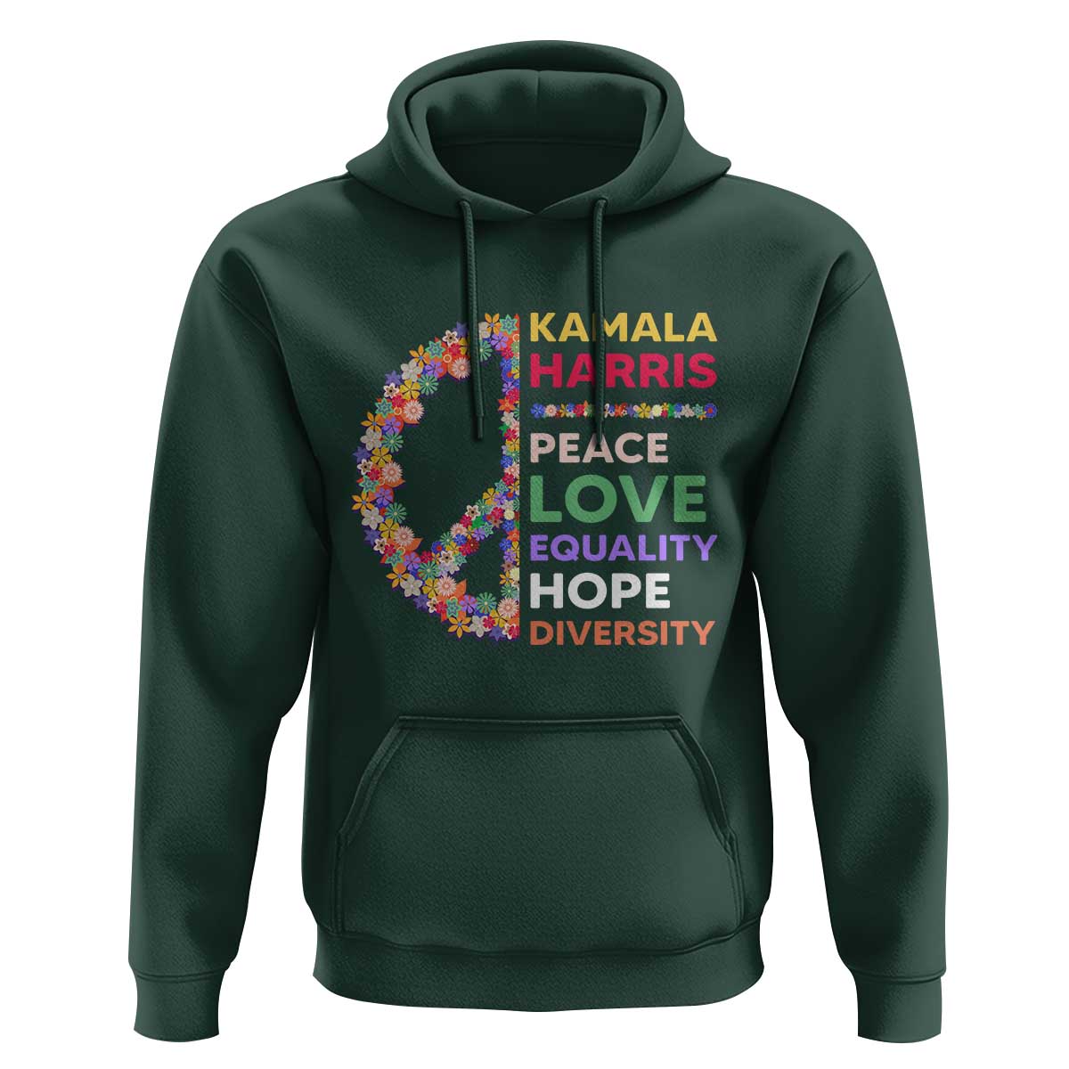 Harris Supporter Hoodie Peace Love Equality Hope Diversity Retro Flower Peace Sign - Wonder Print Shop