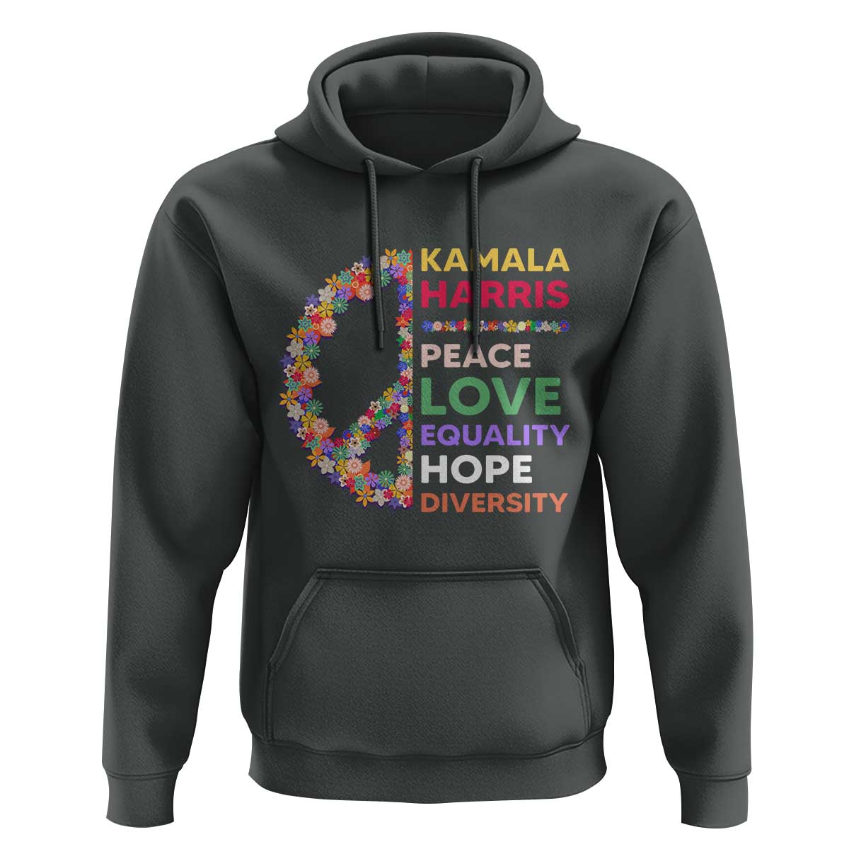 Harris Supporter Hoodie Peace Love Equality Hope Diversity Retro Flower Peace Sign - Wonder Print Shop
