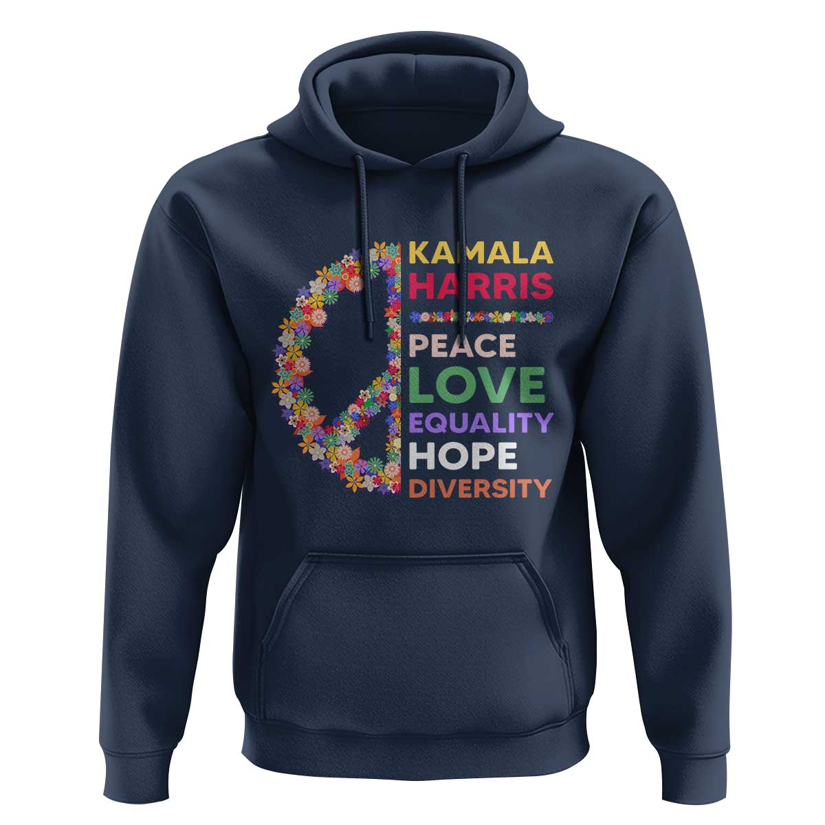 Harris Supporter Hoodie Peace Love Equality Hope Diversity Retro Flower Peace Sign - Wonder Print Shop