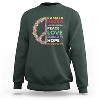Harris Supporter Sweatshirt Peace Love Equality Hope Diversity Retro Flower Peace Sign - Wonder Print Shop