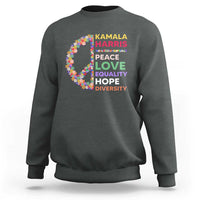 Harris Supporter Sweatshirt Peace Love Equality Hope Diversity Retro Flower Peace Sign - Wonder Print Shop