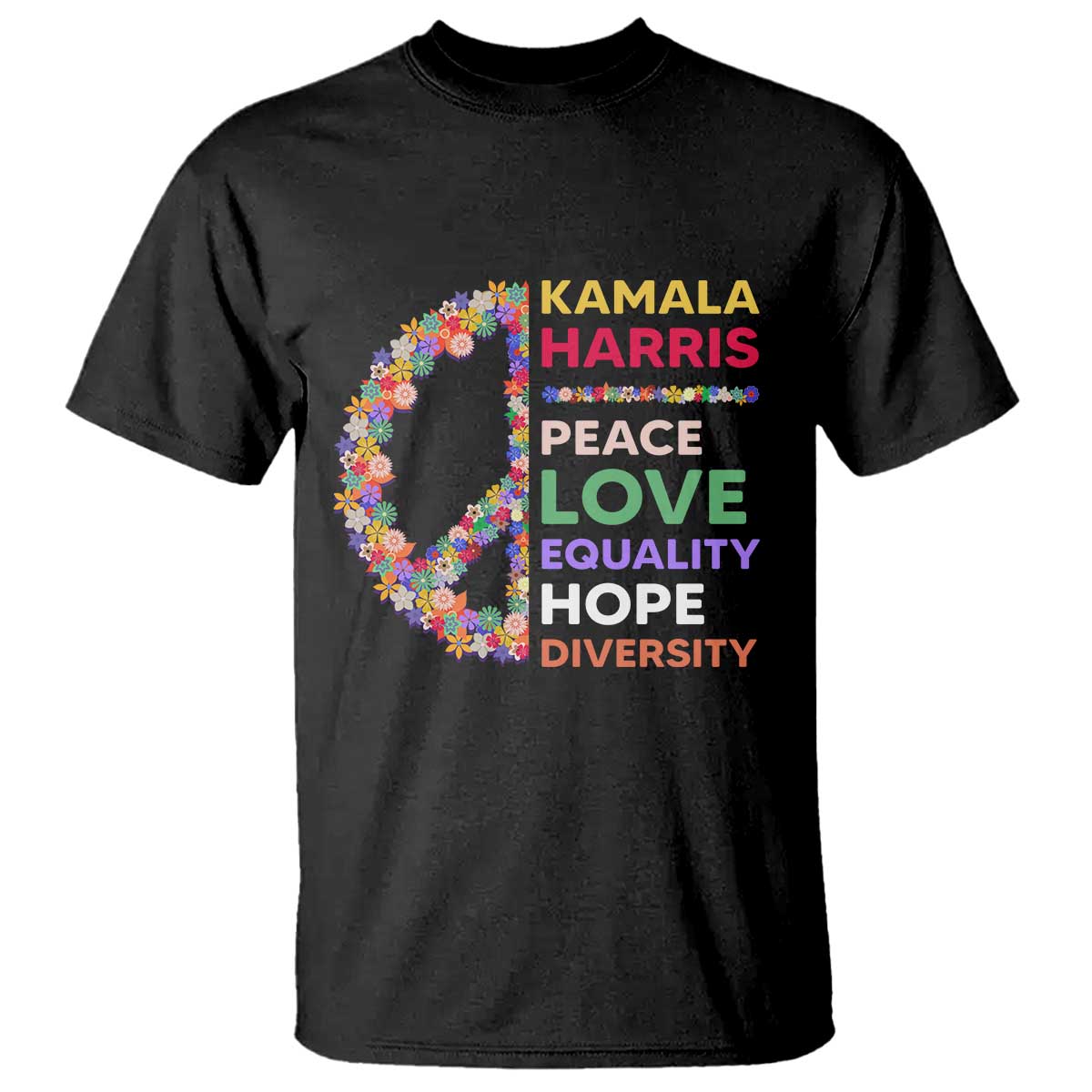 Harris Supporter T Shirt Peace Love Equality Hope Diversity Retro Flower Peace Sign - Wonder Print Shop