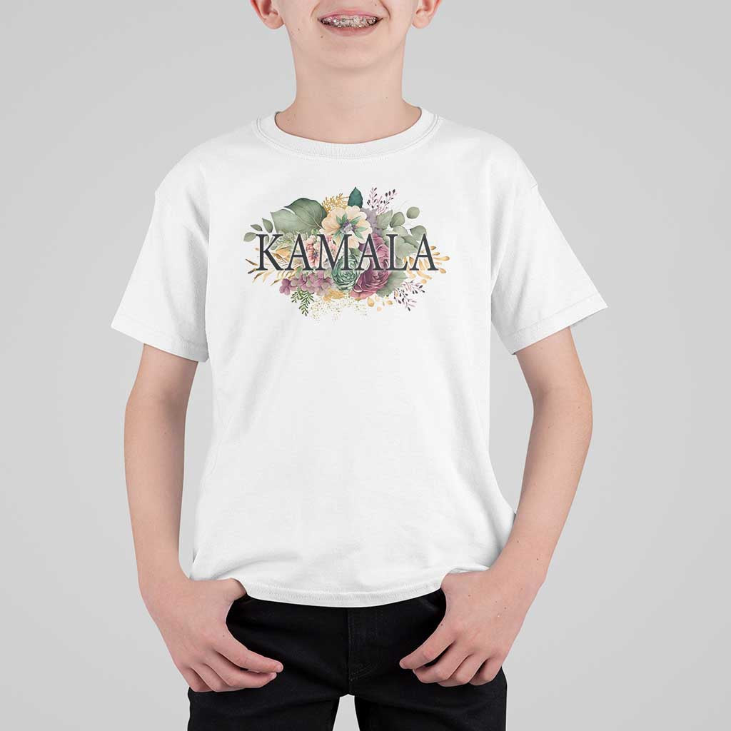 Harris 2024 T Shirt For Kid Vintage Flowers Feminine First Female President - Wonder Print Shop