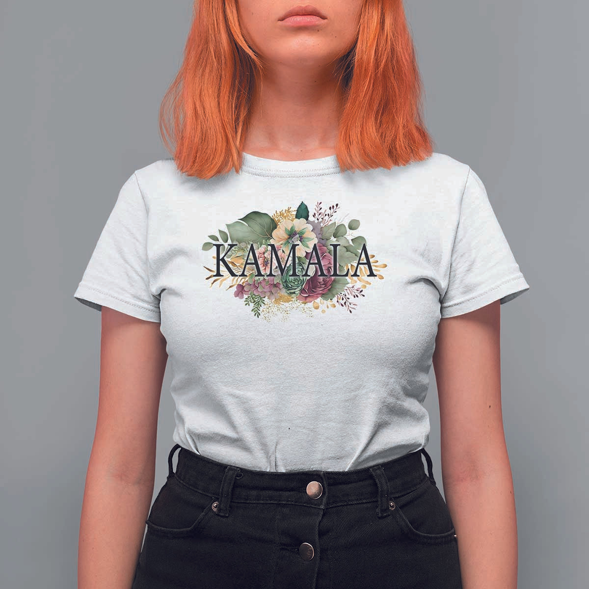 Harris 2024 T Shirt For Women Vintage Flowers Feminine First Female President - Wonder Print Shop