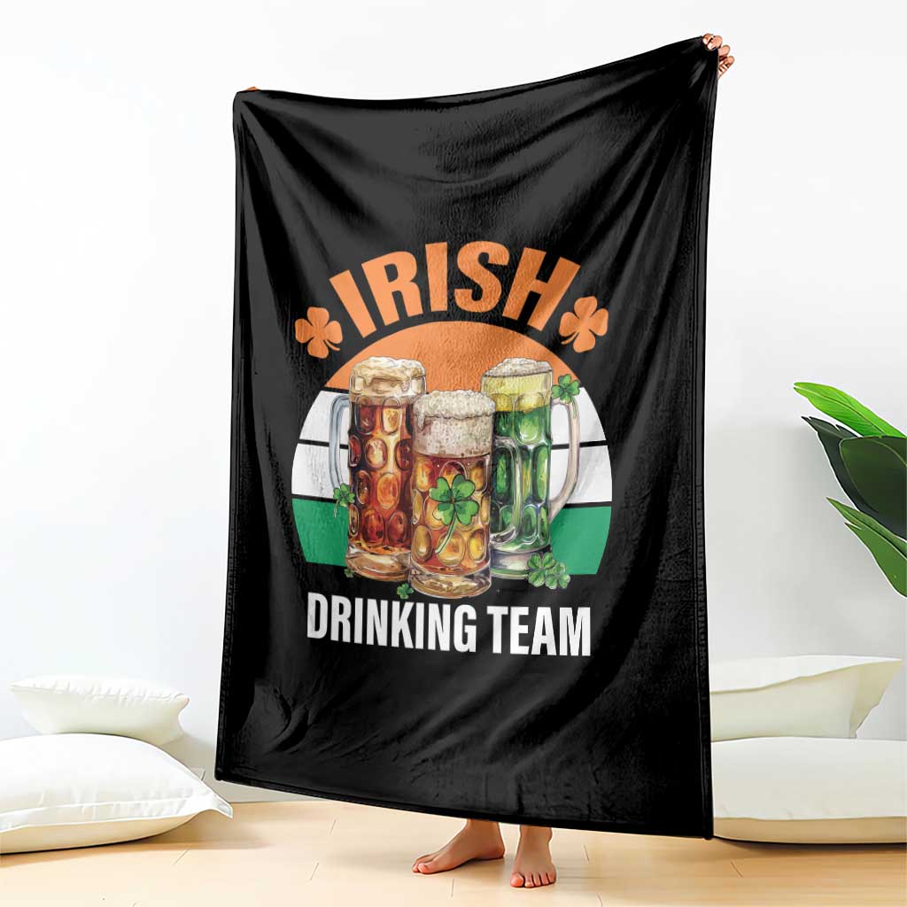 Funny Irish Drinking Team Throw Blanket St Patricks Day Vintage Beer Ireland Flag Clover