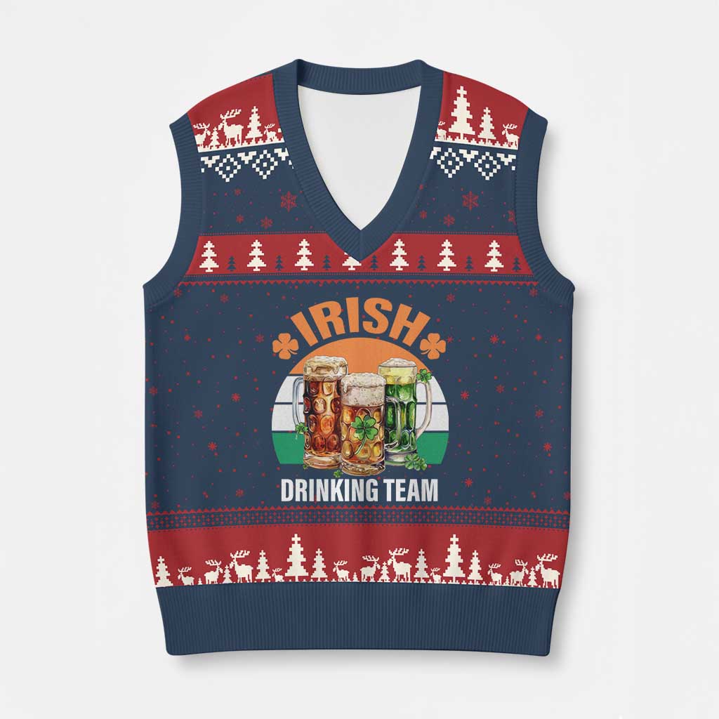 Funny Irish Drinking Team V-Neck Knit Sweater Vest St Patricks Day Vintage Beer Ireland Flag Clover