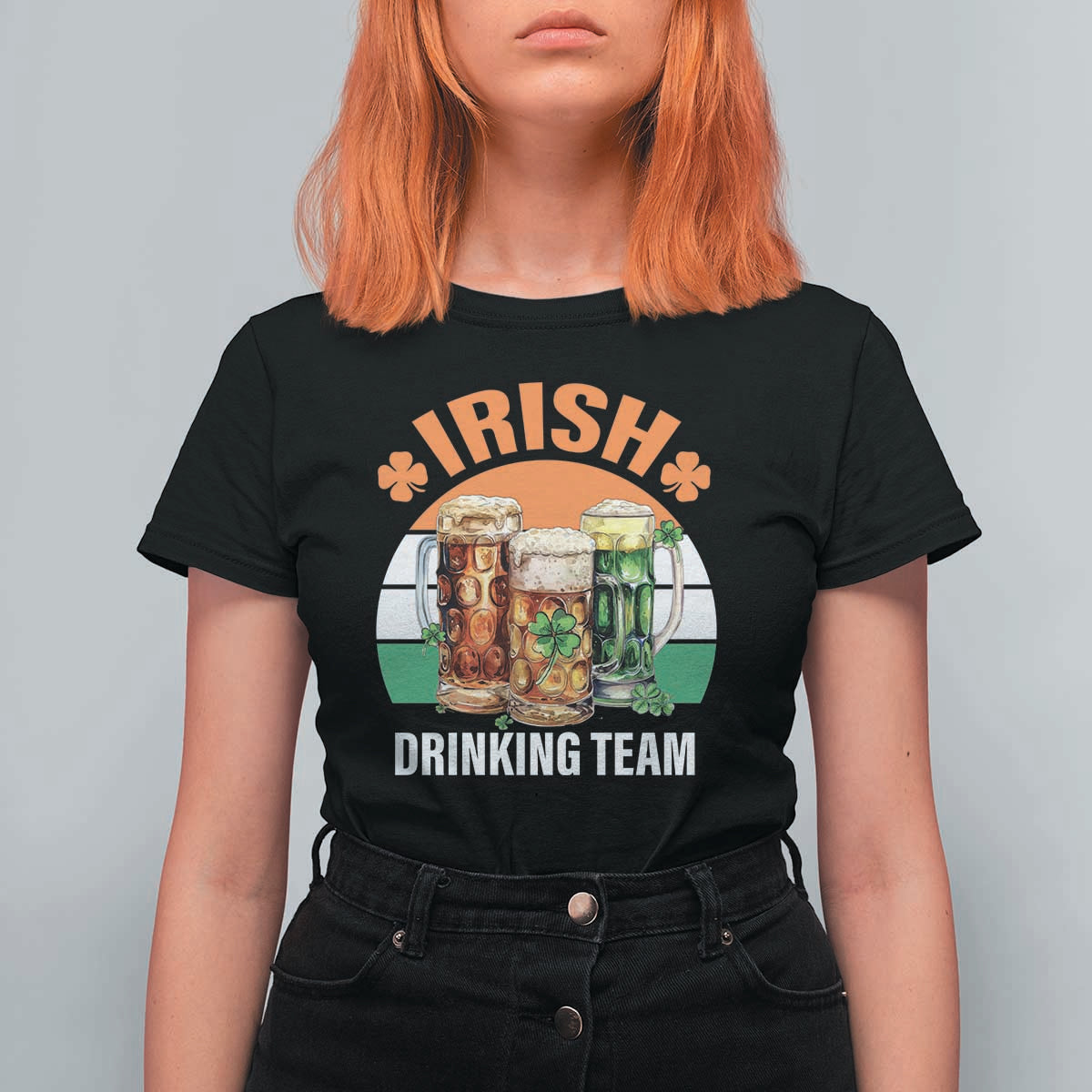 Funny Irish Drinking Team T Shirt For Women St Patricks Day Vintage Beer Ireland Flag Clover