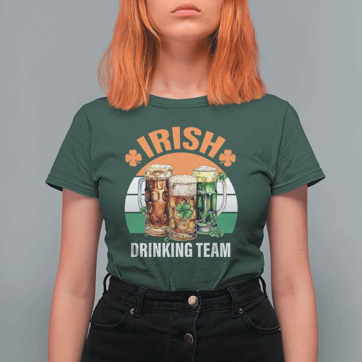 Funny Irish Drinking Team T Shirt For Women St Patricks Day Vintage Beer Ireland Flag Clover