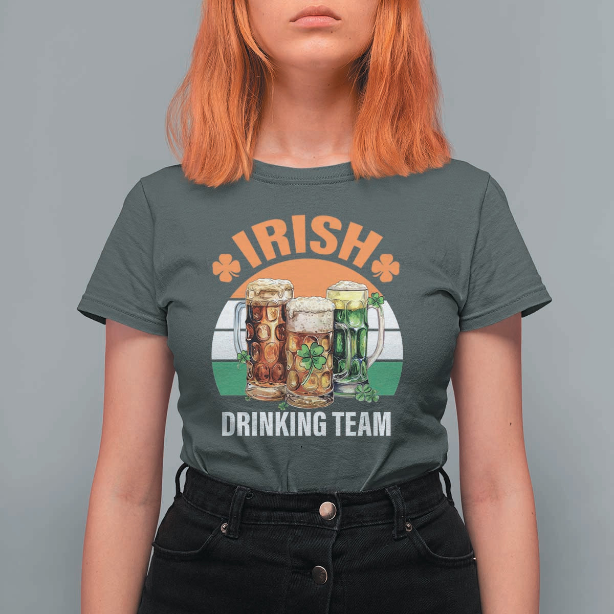 Funny Irish Drinking Team T Shirt For Women St Patricks Day Vintage Beer Ireland Flag Clover