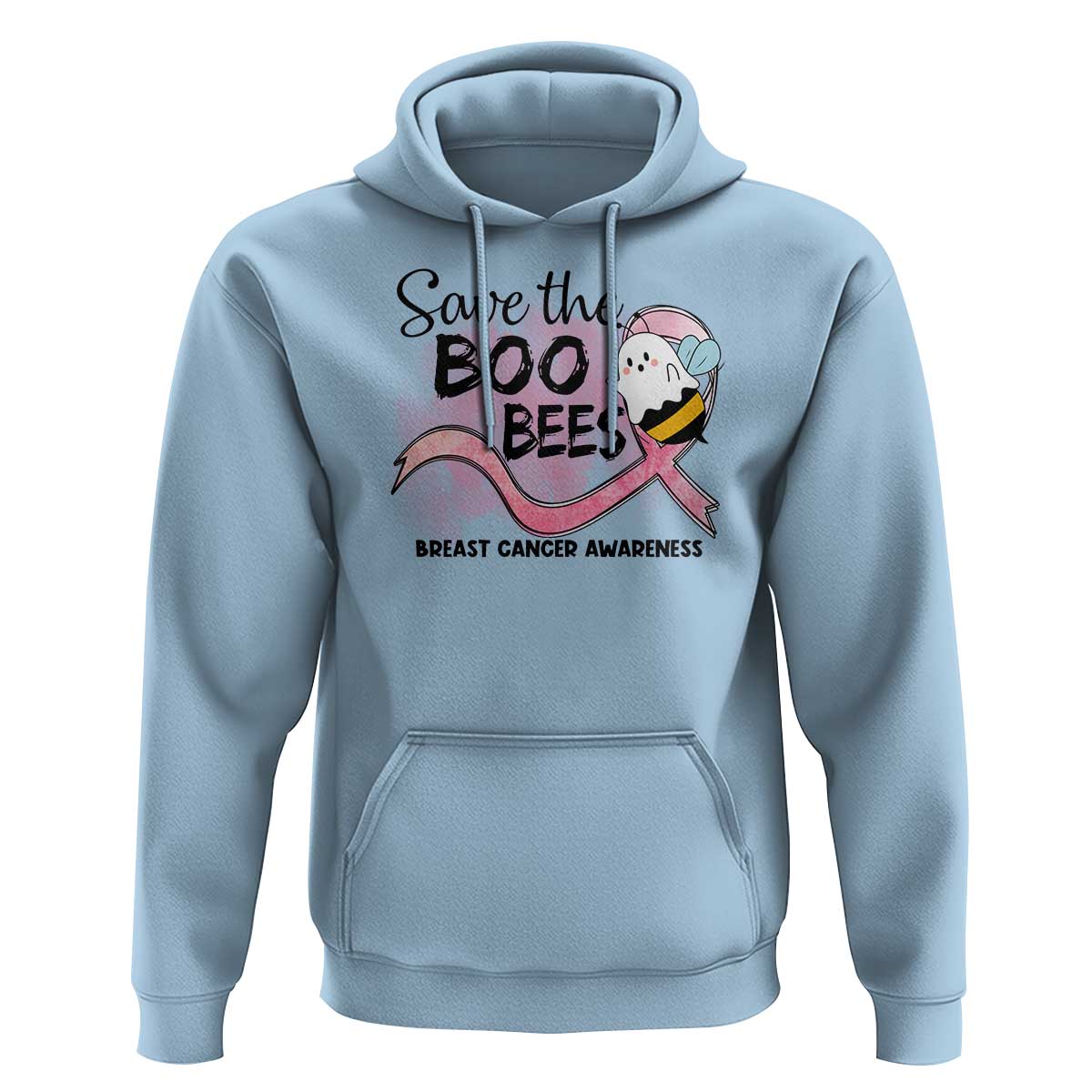 Funny Breast Cancer Halloween Hoodie Save The Boobees Ghost Bee Pink Ribbon - Wonder Print Shop