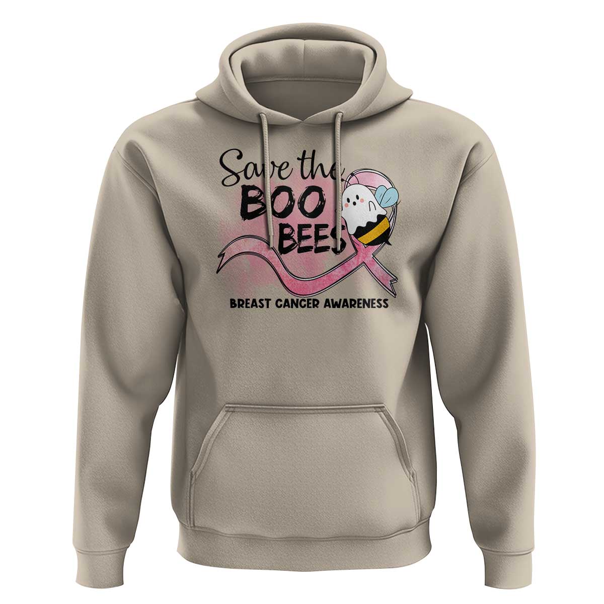 Funny Breast Cancer Halloween Hoodie Save The Boobees Ghost Bee Pink Ribbon - Wonder Print Shop