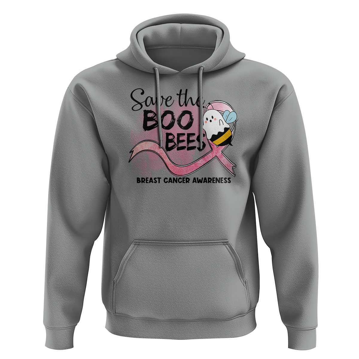 Funny Breast Cancer Halloween Hoodie Save The Boobees Ghost Bee Pink Ribbon - Wonder Print Shop