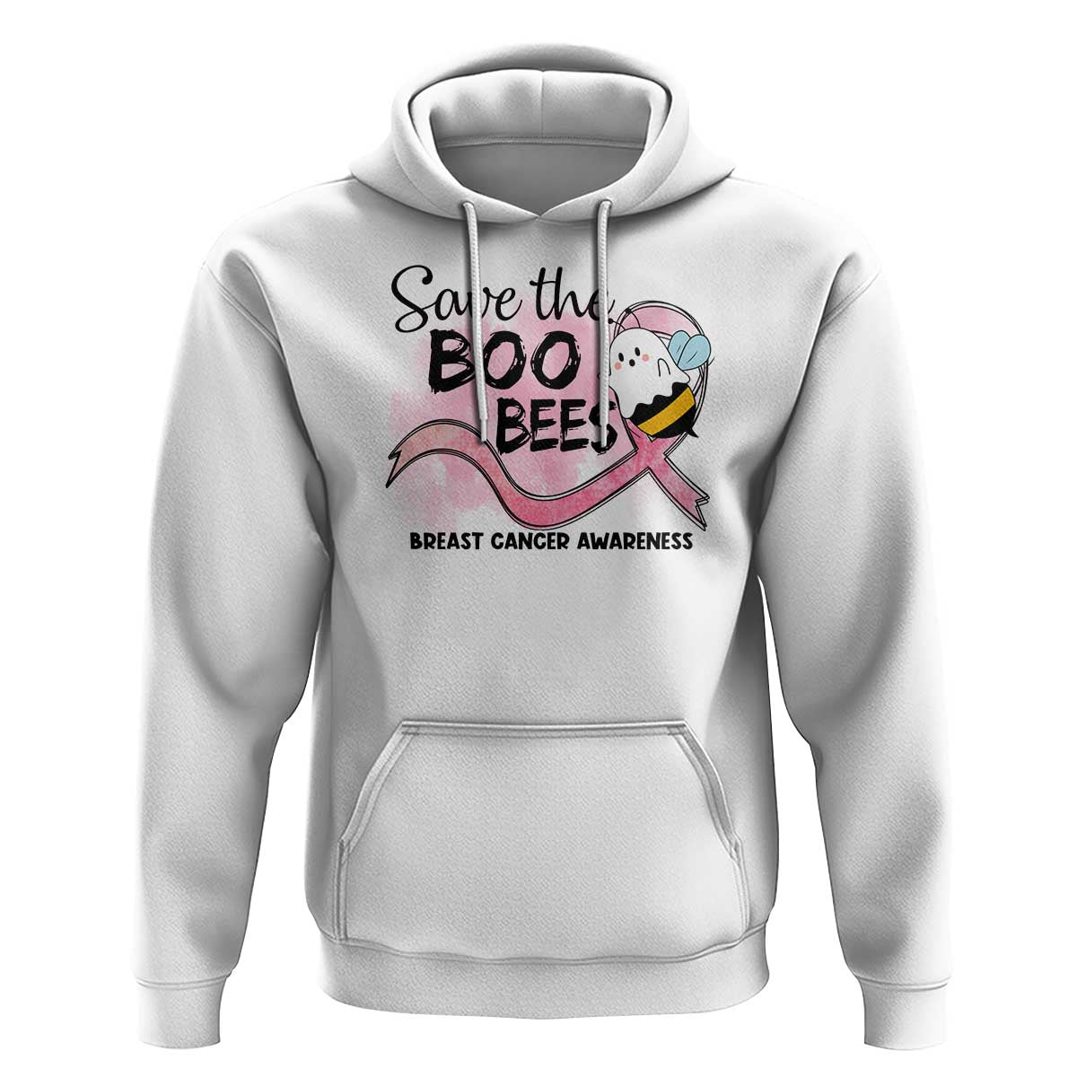 Funny Breast Cancer Halloween Hoodie Save The Boobees Ghost Bee Pink Ribbon - Wonder Print Shop