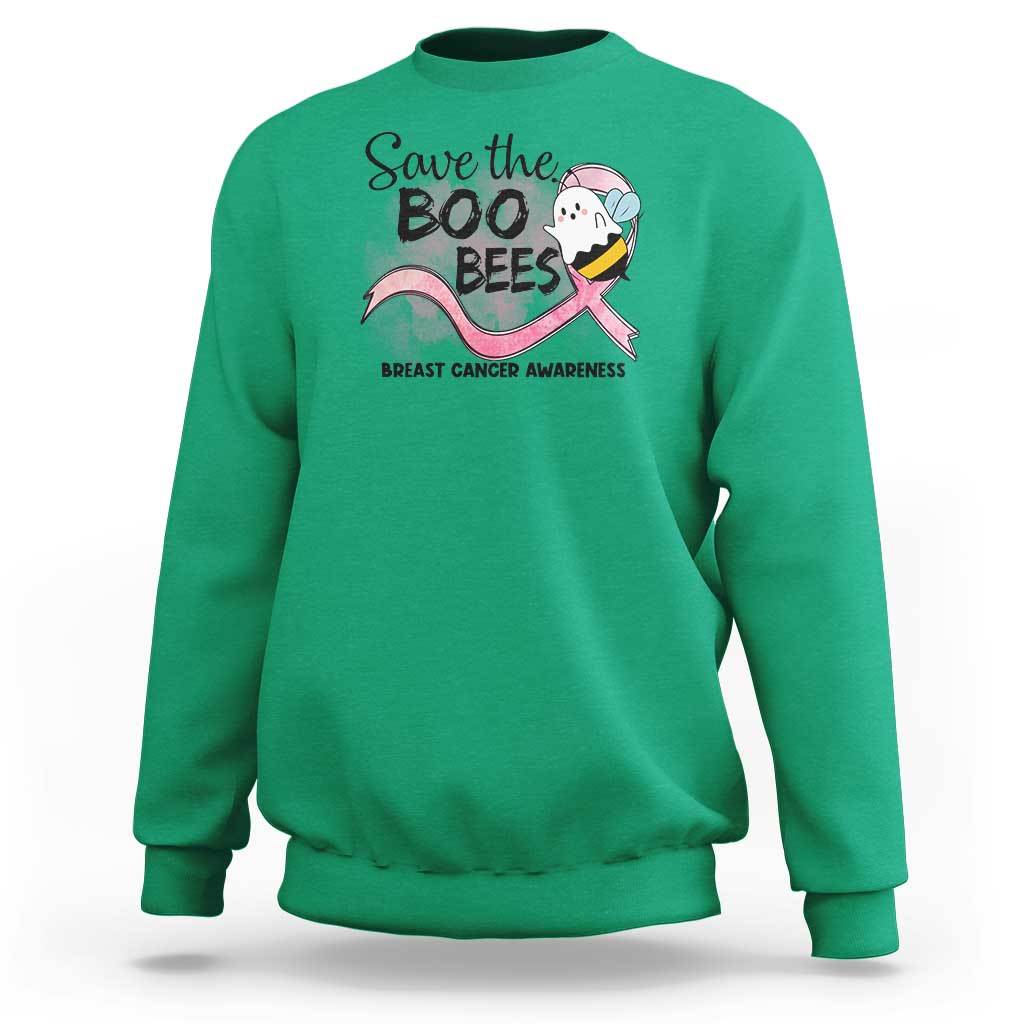 Funny Breast Cancer Halloween Sweatshirt Save The Boobees Ghost Bee Pink Ribbon - Wonder Print Shop