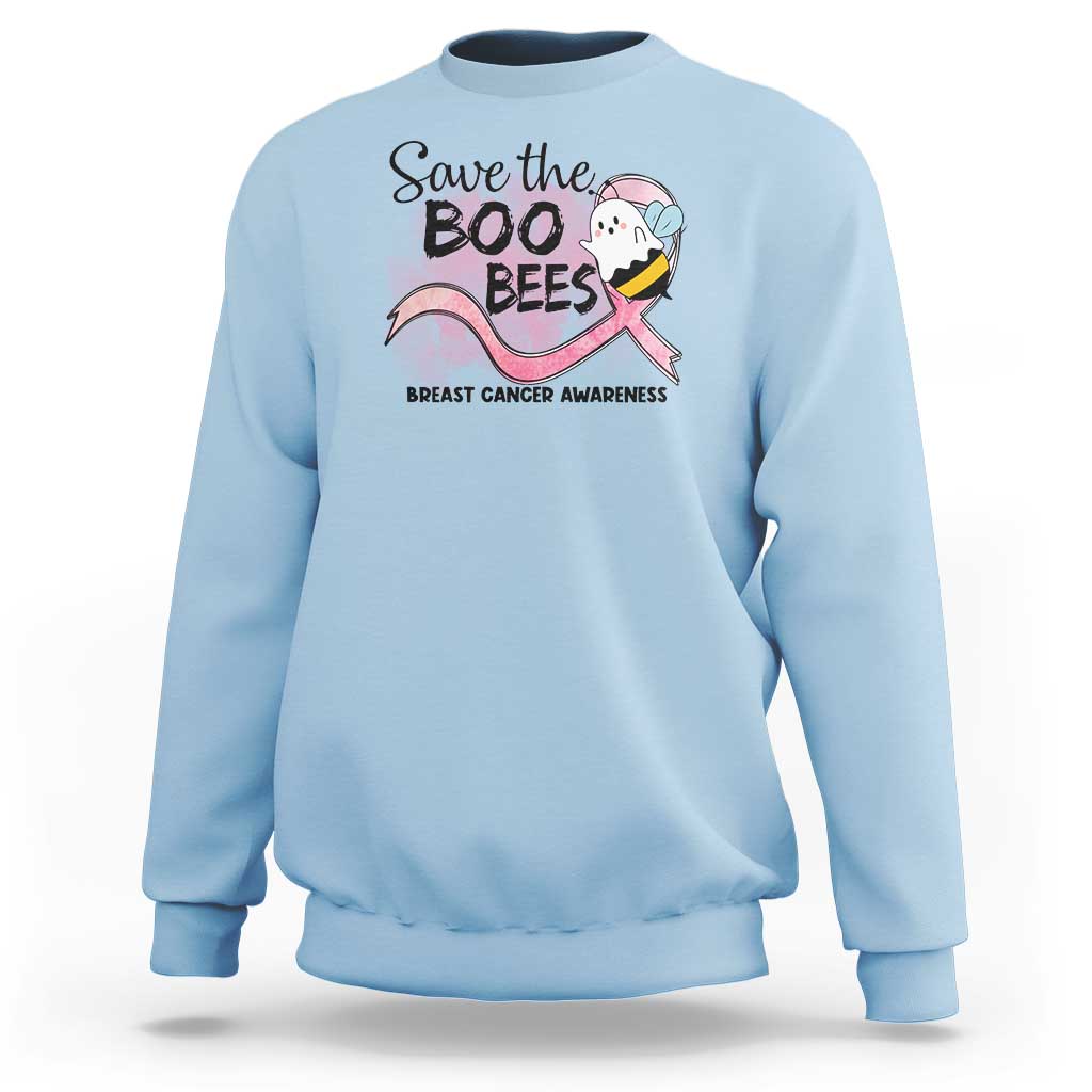 Funny Breast Cancer Halloween Sweatshirt Save The Boobees Ghost Bee Pink Ribbon - Wonder Print Shop