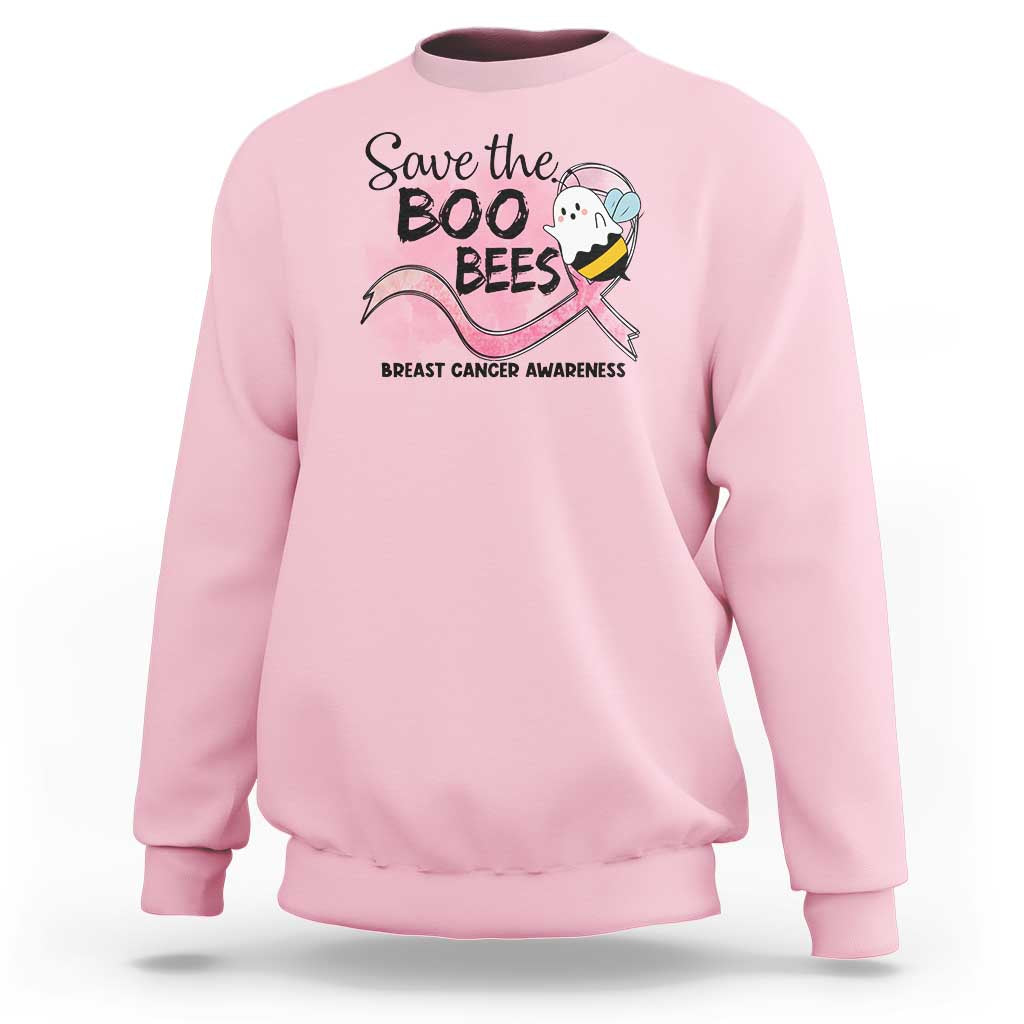 Funny Breast Cancer Halloween Sweatshirt Save The Boobees Ghost Bee Pink Ribbon - Wonder Print Shop