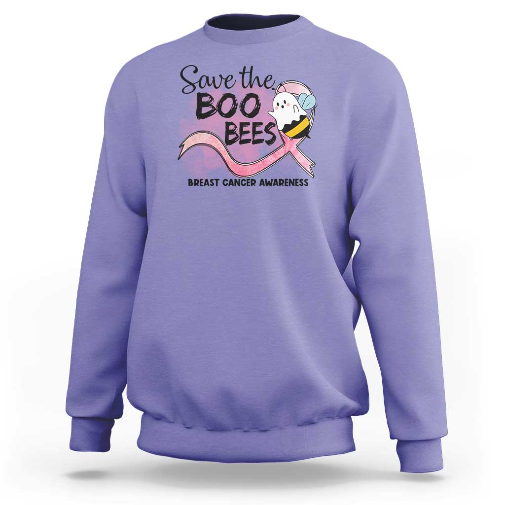 Funny Breast Cancer Halloween Sweatshirt Save The Boobees Ghost Bee Pink Ribbon - Wonder Print Shop