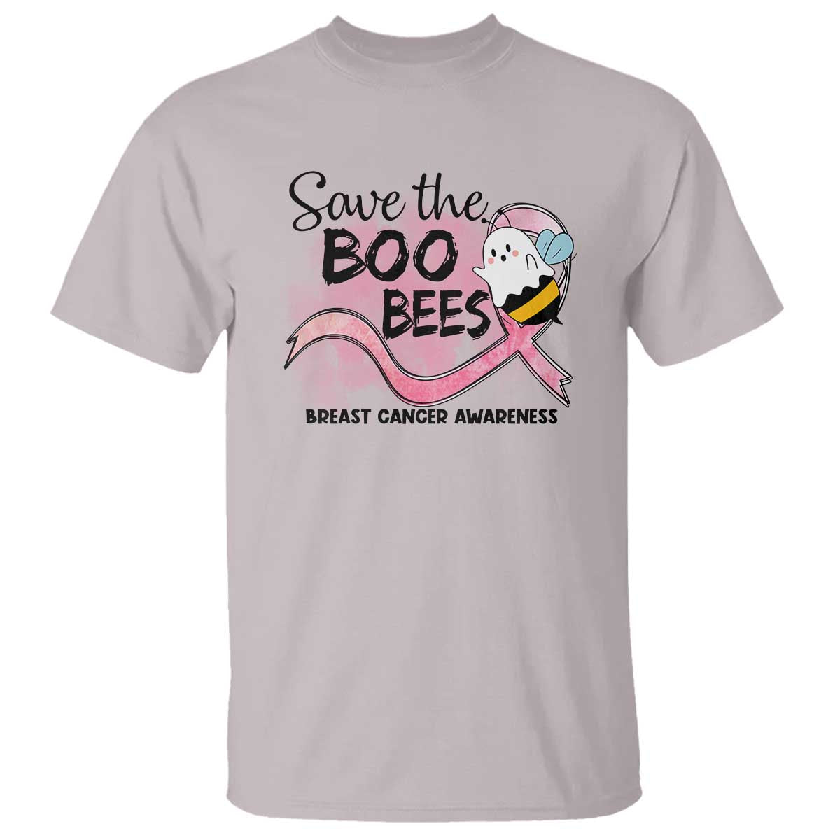 Funny Breast Cancer Halloween T Shirt Save The Boobees Ghost Bee Pink Ribbon - Wonder Print Shop