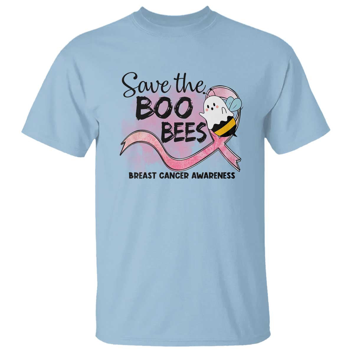 Funny Breast Cancer Halloween T Shirt Save The Boobees Ghost Bee Pink Ribbon - Wonder Print Shop