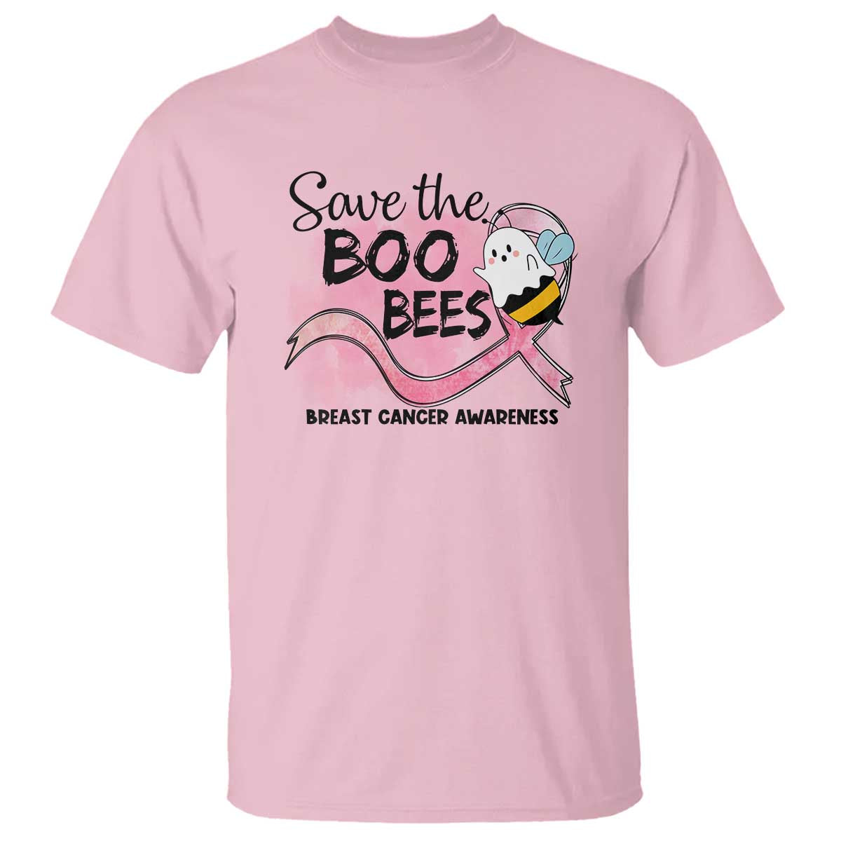 Funny Breast Cancer Halloween T Shirt Save The Boobees Ghost Bee Pink Ribbon - Wonder Print Shop
