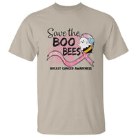 Funny Breast Cancer Halloween T Shirt Save The Boobees Ghost Bee Pink Ribbon - Wonder Print Shop
