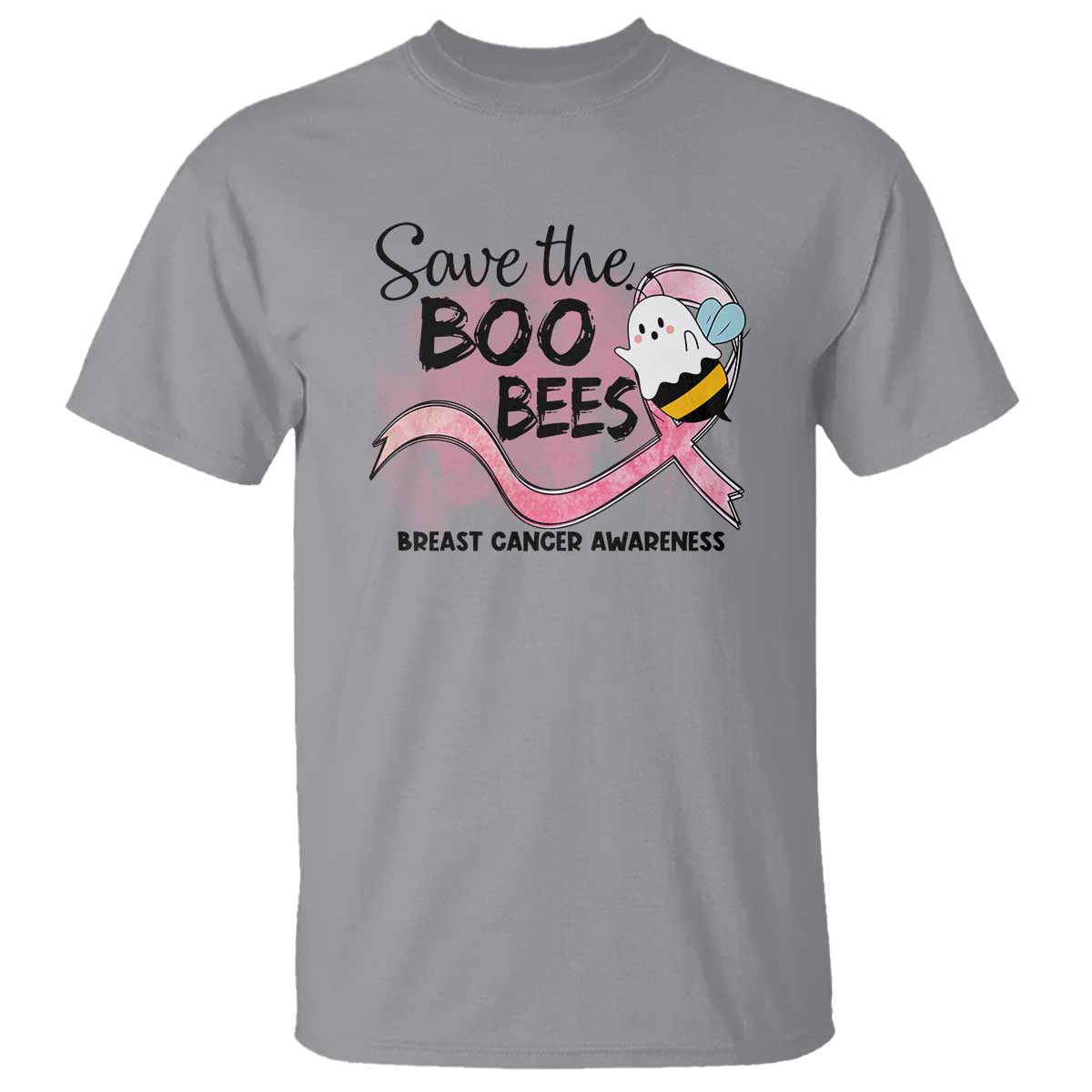 Funny Breast Cancer Halloween T Shirt Save The Boobees Ghost Bee Pink Ribbon - Wonder Print Shop