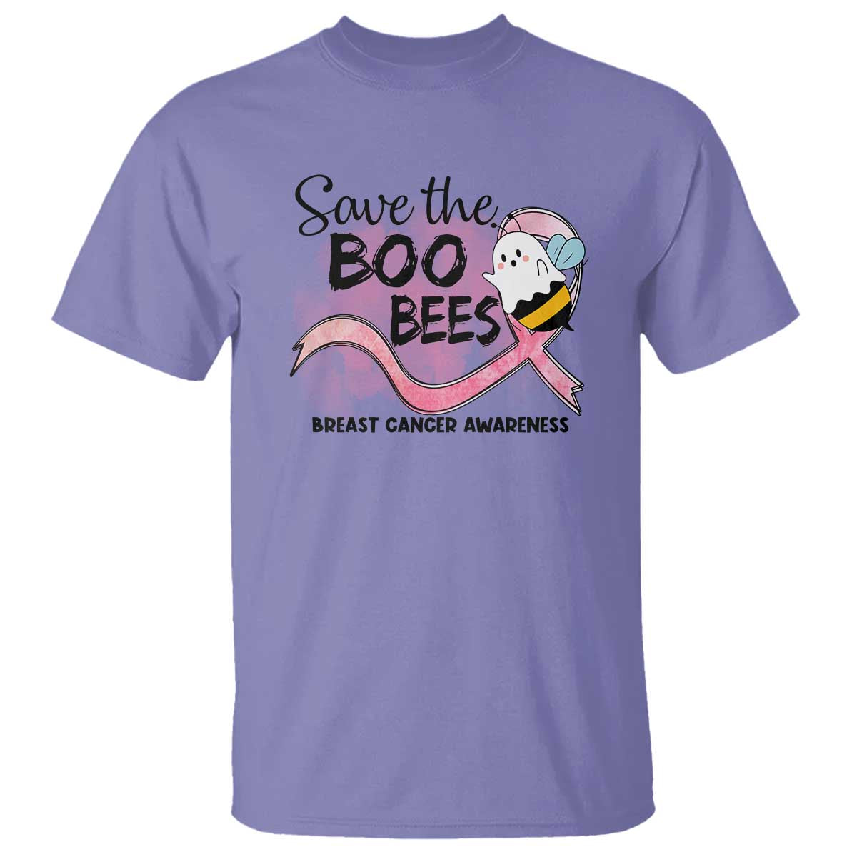 Funny Breast Cancer Halloween T Shirt Save The Boobees Ghost Bee Pink Ribbon - Wonder Print Shop