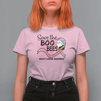 Funny Breast Cancer Halloween T Shirt For Women Save The Boobees Ghost Bee Pink Ribbon - Wonder Print Shop