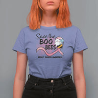 Funny Breast Cancer Halloween T Shirt For Women Save The Boobees Ghost Bee Pink Ribbon - Wonder Print Shop
