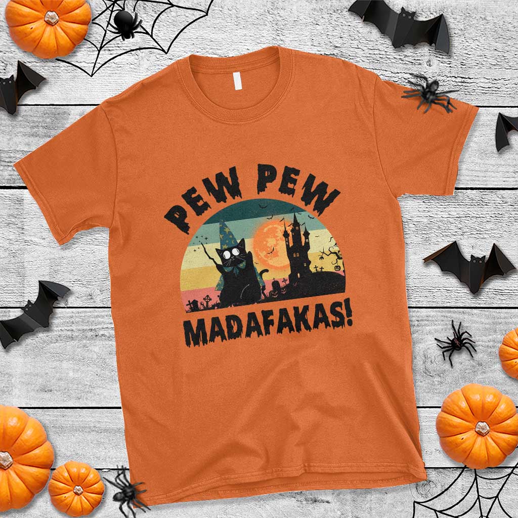 Funny Black Cat Halloween T Shirt Pew Madafakas Witch Retro Vintage Bat - Wonder Print Shop