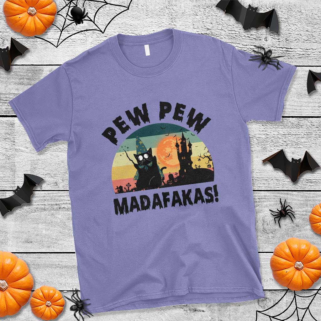 Funny Black Cat Halloween T Shirt Pew Madafakas Witch Retro Vintage Bat - Wonder Print Shop