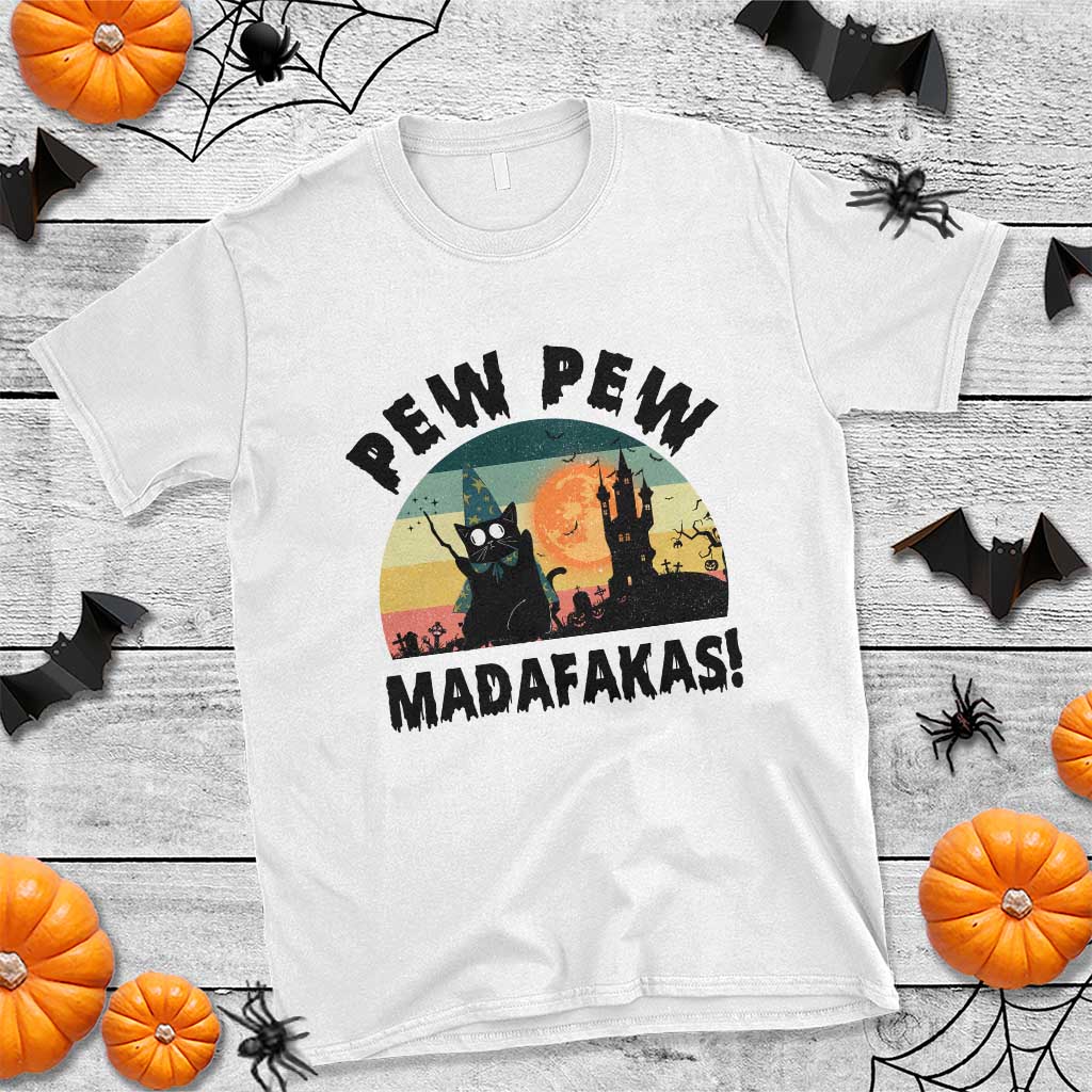 Funny Black Cat Halloween T Shirt Pew Madafakas Witch Retro Vintage Bat - Wonder Print Shop