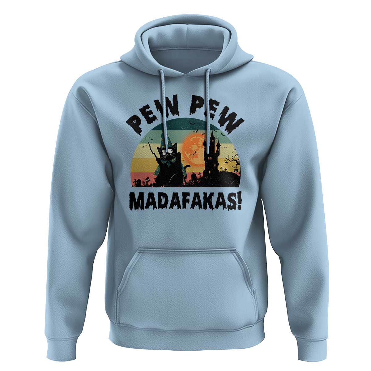 Funny Black Cat Halloween Hoodie Pew Madafakas Witch Retro Vintage Bat - Wonder Print Shop