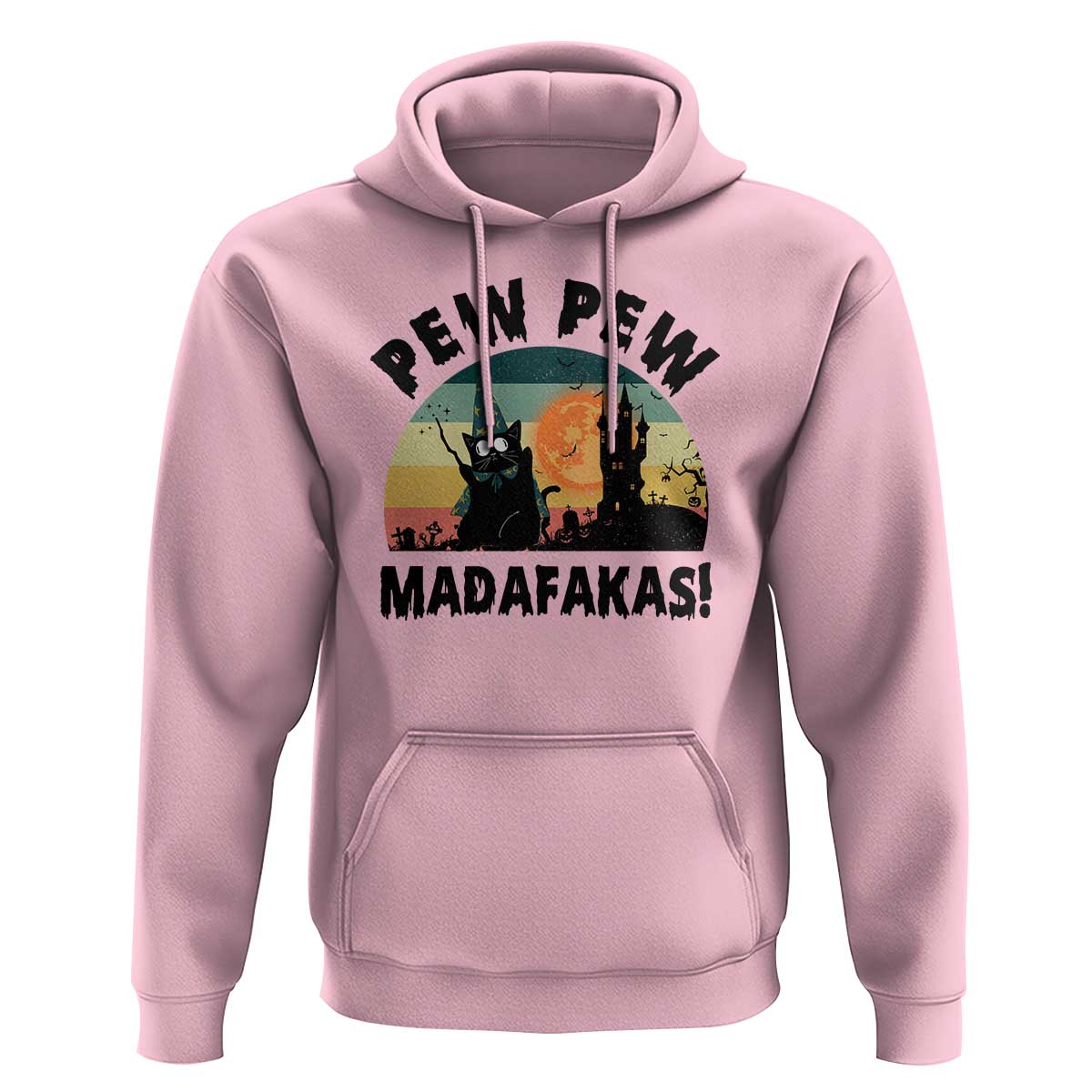 Funny Black Cat Halloween Hoodie Pew Madafakas Witch Retro Vintage Bat - Wonder Print Shop