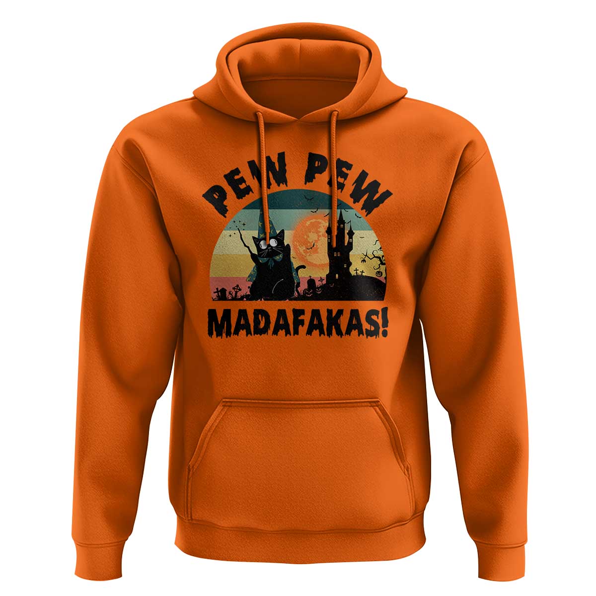 Funny Black Cat Halloween Hoodie Pew Madafakas Witch Retro Vintage Bat - Wonder Print Shop