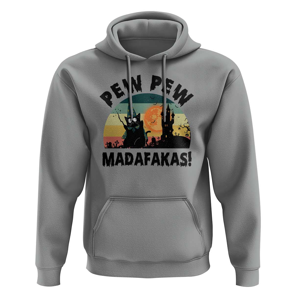 Funny Black Cat Halloween Hoodie Pew Madafakas Witch Retro Vintage Bat - Wonder Print Shop