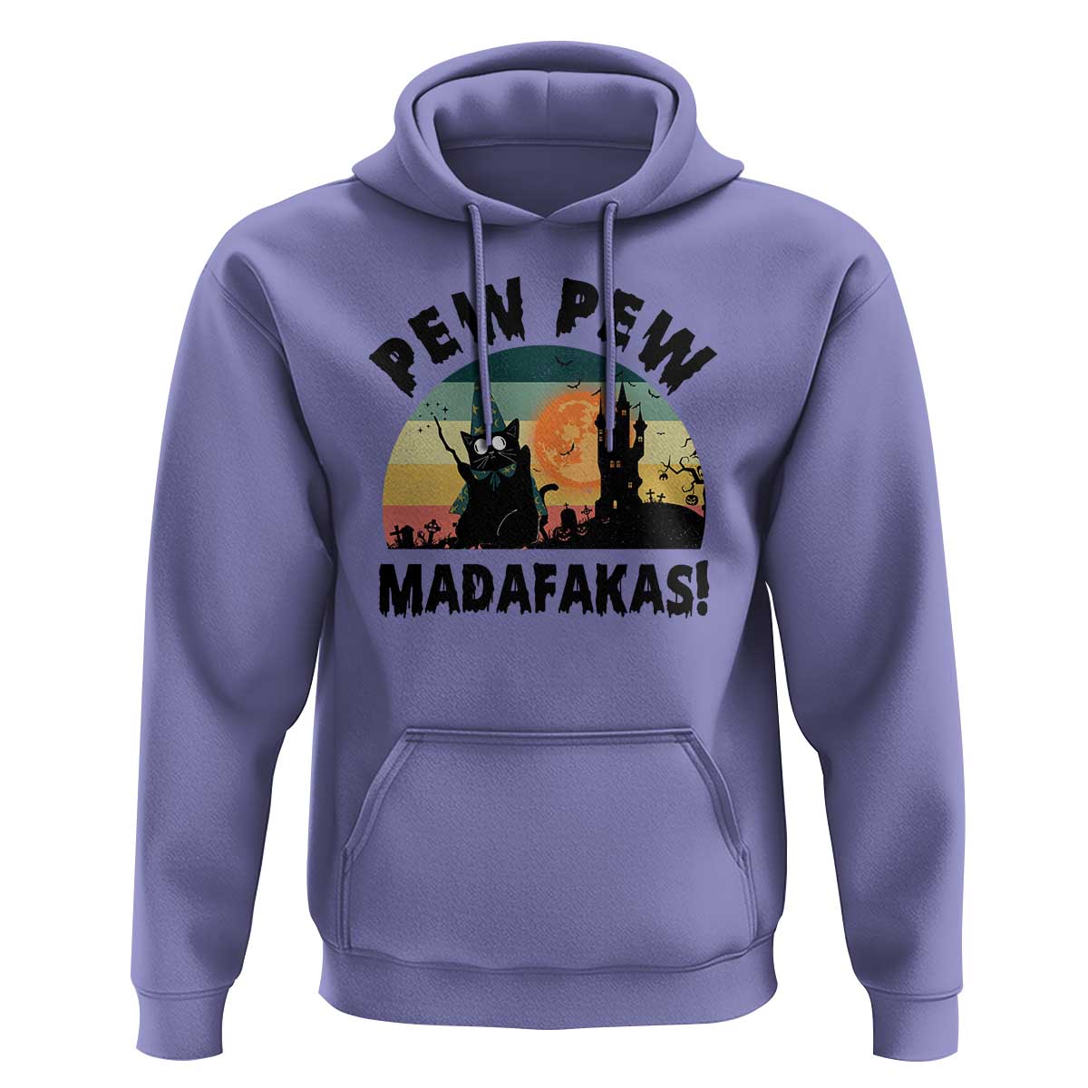 Funny Black Cat Halloween Hoodie Pew Madafakas Witch Retro Vintage Bat - Wonder Print Shop