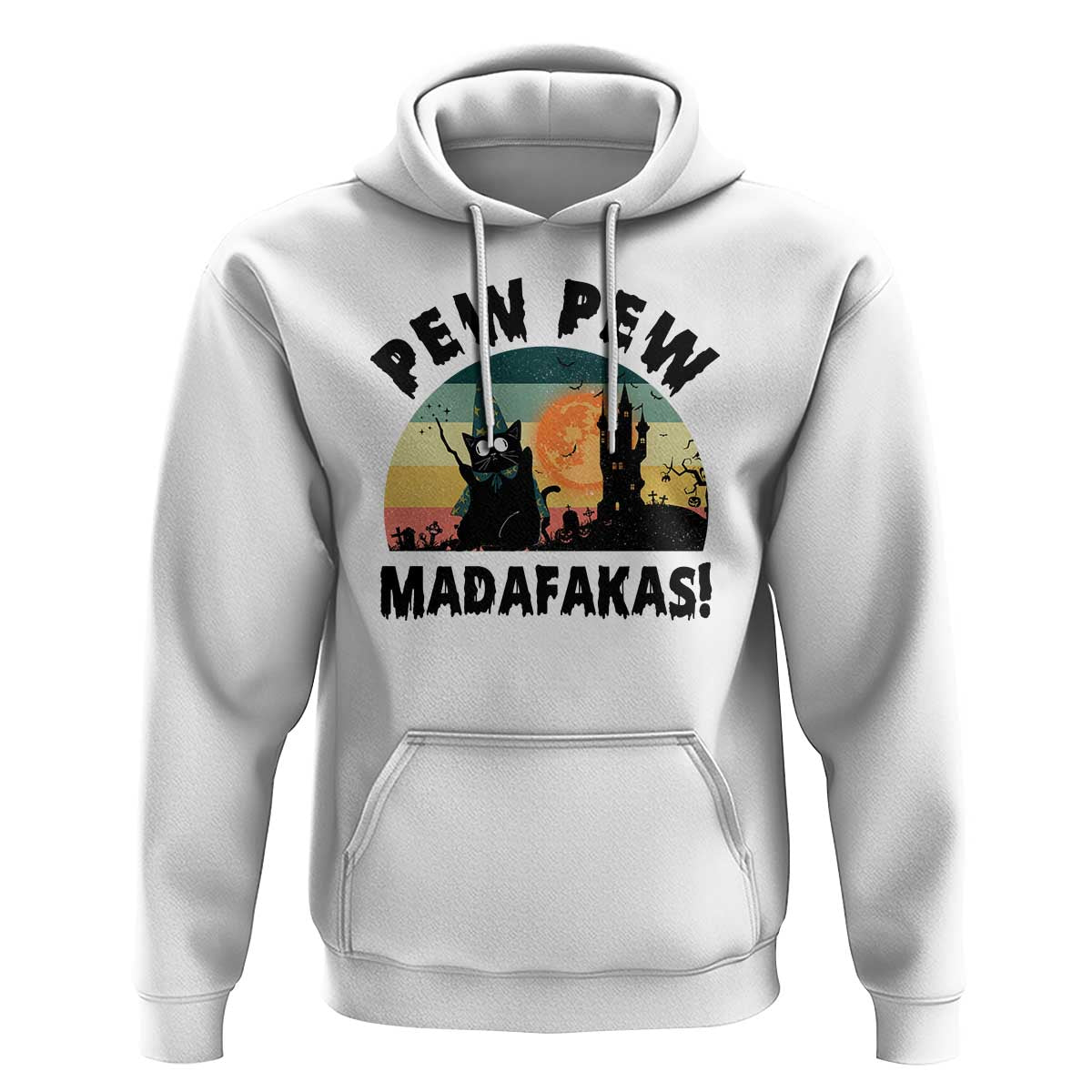 Funny Black Cat Halloween Hoodie Pew Madafakas Witch Retro Vintage Bat - Wonder Print Shop