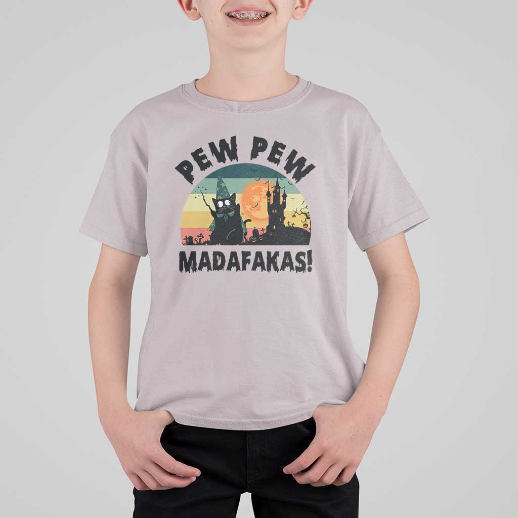 Funny Black Cat Halloween T Shirt For Kid Pew Madafakas Witch Retro Vintage Bat - Wonder Print Shop