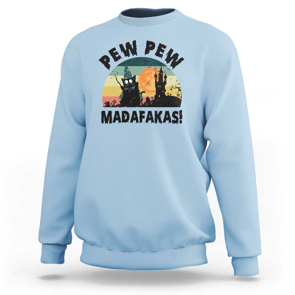 Funny Black Cat Halloween Sweatshirt Pew Madafakas Witch Retro Vintage Bat - Wonder Print Shop