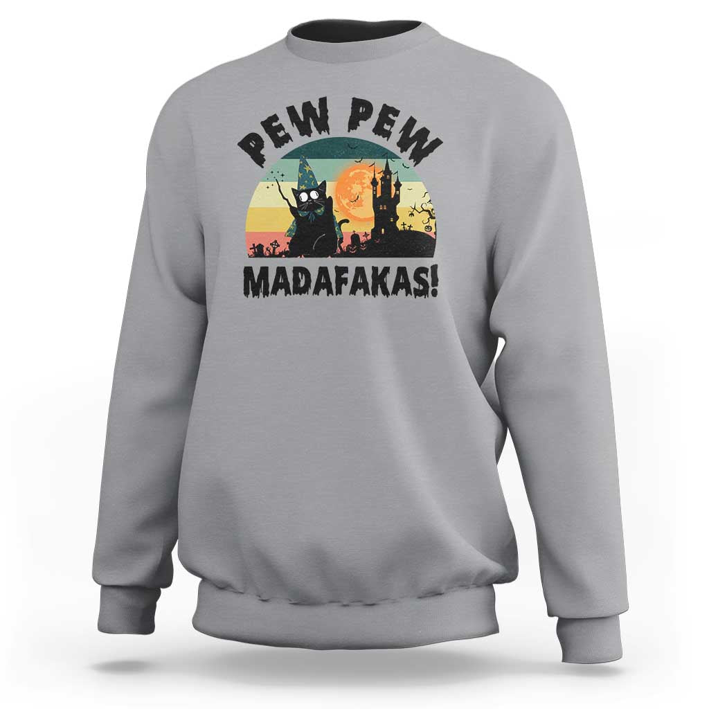 Funny Black Cat Halloween Sweatshirt Pew Madafakas Witch Retro Vintage Bat - Wonder Print Shop