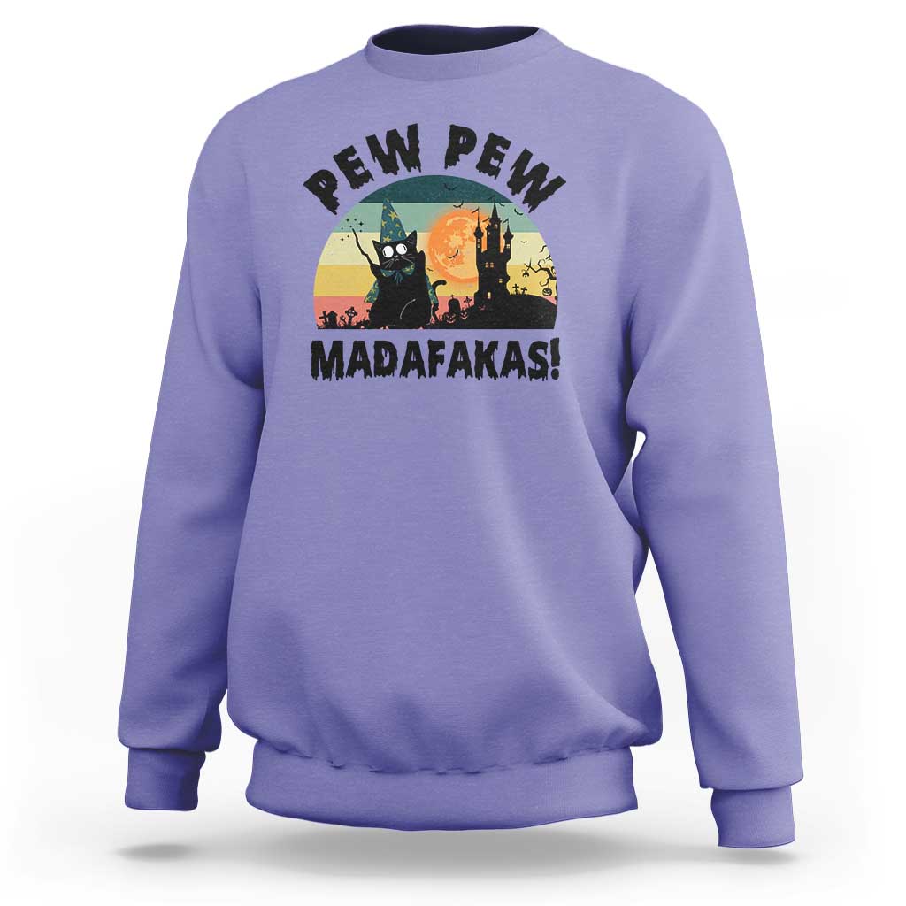 Funny Black Cat Halloween Sweatshirt Pew Madafakas Witch Retro Vintage Bat - Wonder Print Shop