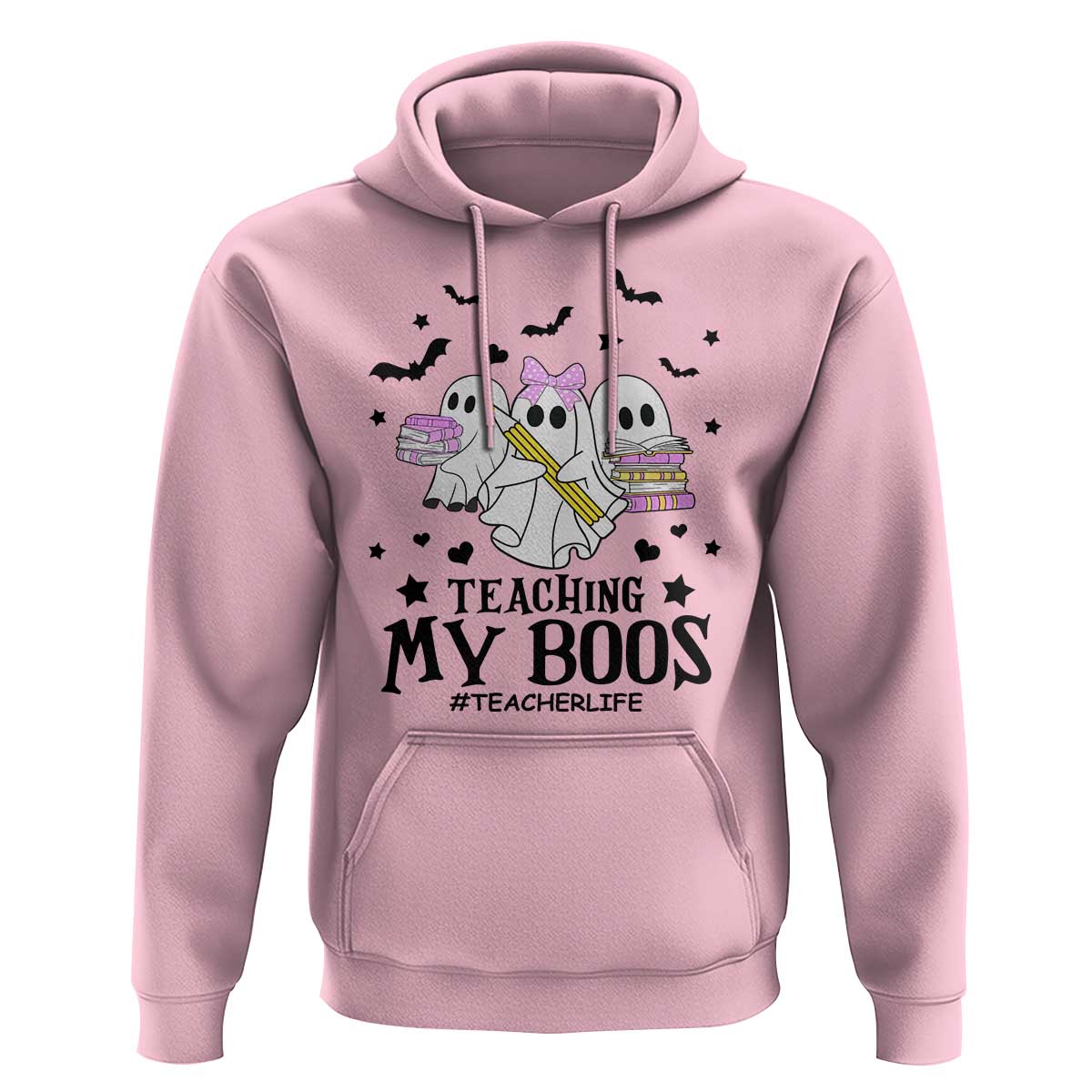 Funny Teacher Halloween Hoodie Teaching My Boos Teacherlife Ghost Pencil Book - Wonder Print Shop