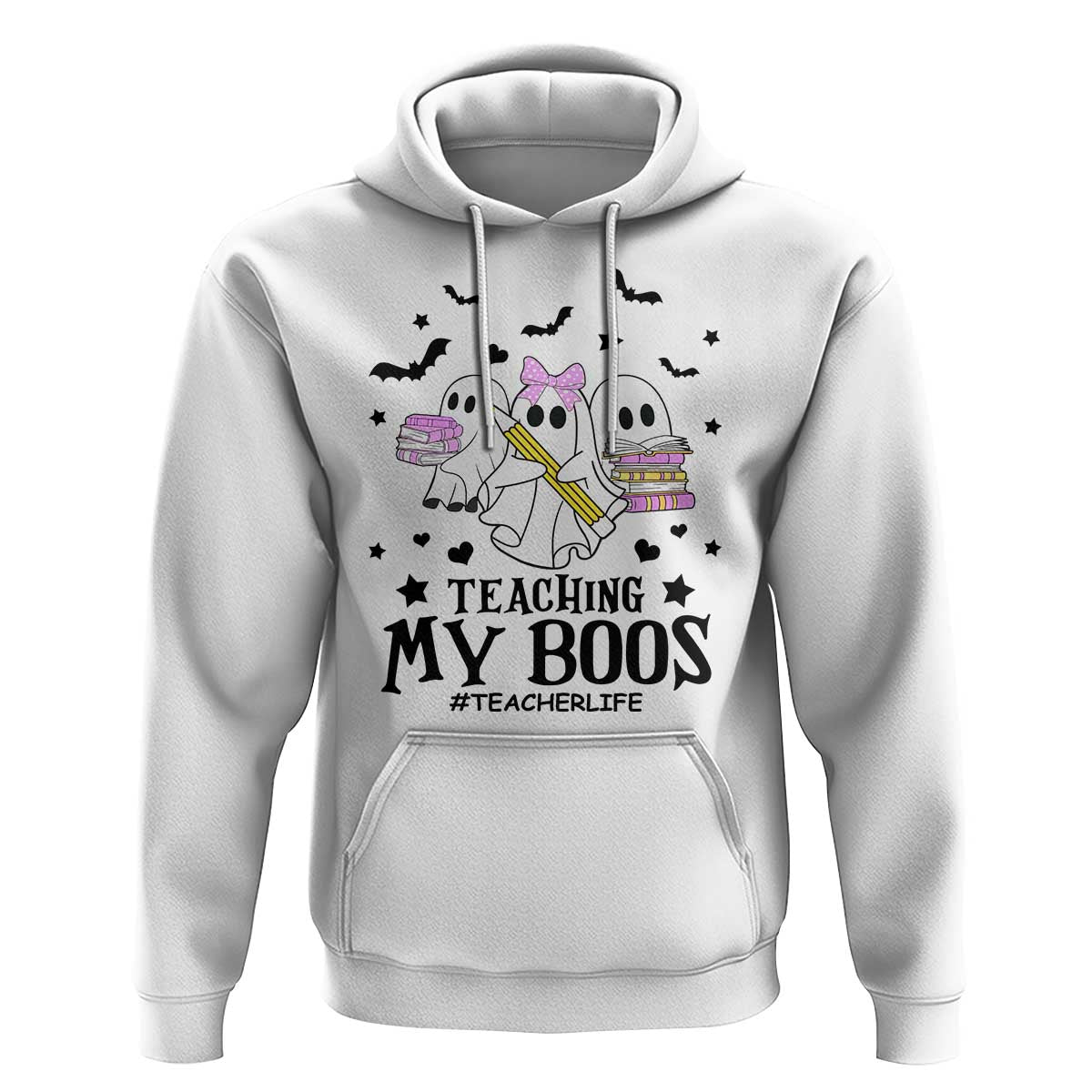 Funny Teacher Halloween Hoodie Teaching My Boos Teacherlife Ghost Pencil Book - Wonder Print Shop